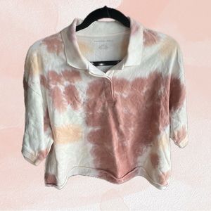 NWT American Eagle Mauve Tie Dye Crop Polo Tee